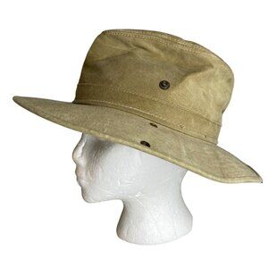 Henshel Hat Company Aussie Walker Bush Hat‎ Khaki Canvas Side Snap Medium USA